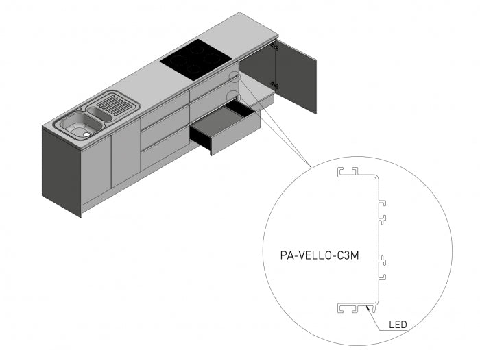 Profil mâner C VELLO, LED, 3 m, alb mat