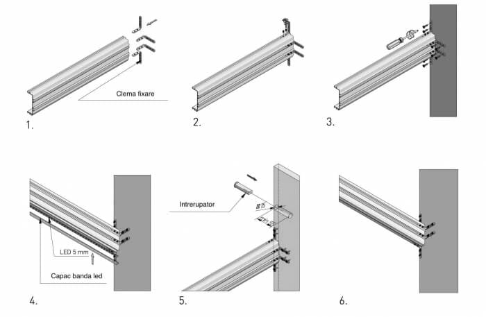 Profil mâner C VELLO, LED, 3 m, negru mat