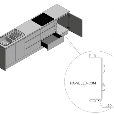 Profil mâner C VELLO, LED, 3 m, negru mat