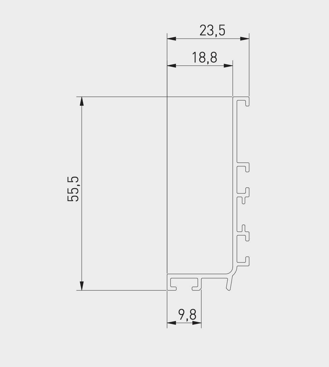 Profil mâner L VELLO, LED, 3 ml, gri