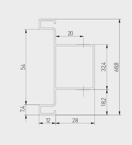 Profil aluminiu VELLO TD, sistem fără mânere, 3 m, gri
