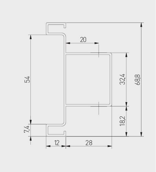 Profil aluminiu VELLO TD, sistem fără mânere, 3 m, negru mat