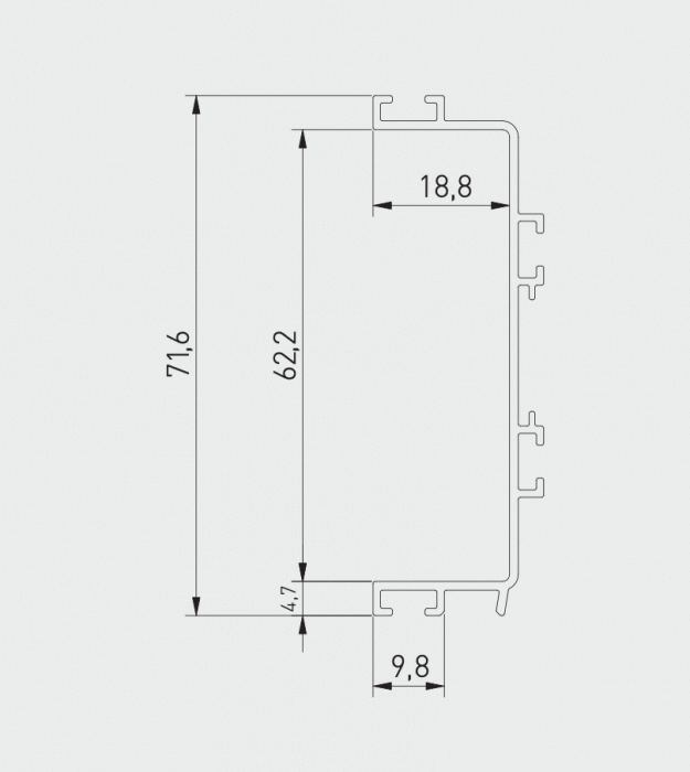 Profil mâner C VELLO, LED, 3 m, inox