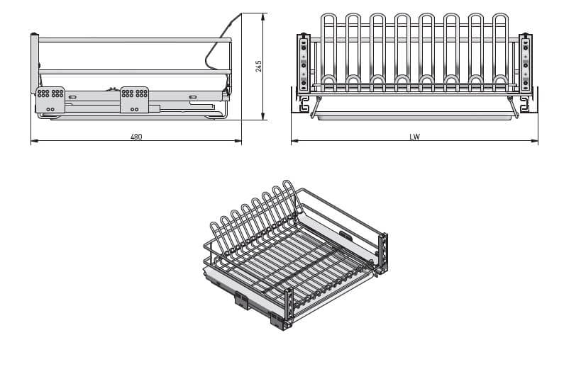 Scurgător vase tip sertar MOVIX 800 mm, soft-close, 30 kg, antracit