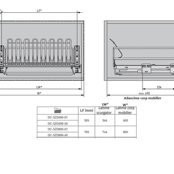Scurgător vase tip sertar MOVIX 800 mm, soft-close, 30 kg, crom