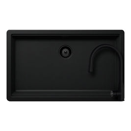 Set chiuvetă bucătărie Schock Greenwich N-100XL 750 x 456 mm Cristadur Puro, negru intens cu părți vizibile și baterie bucătărie Schock Kavus cu cap extractibil Puro