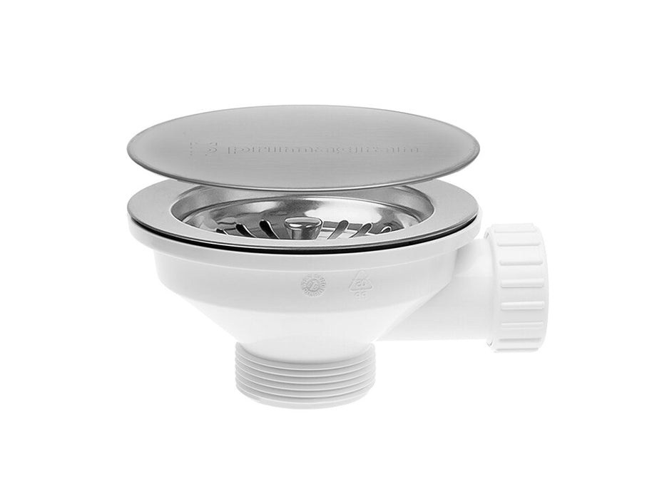 Sifon automat Save Space + Easy Clean cu mască pentru scurgere, pentru chiuvete sub blat și pe blat Slim, cu 1 cuvă – preaplin rotund