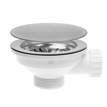 Sifon automat Save Space + Easy Clean cu mască pentru scurgere, pentru chiuvete sub blat și pe blat Slim, cu 1 cuvă – preaplin rotund