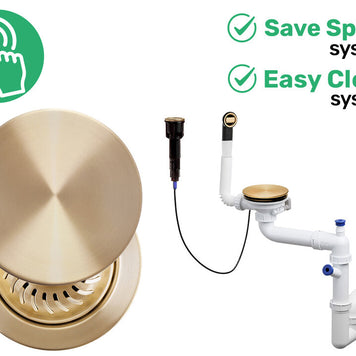 Sifon automat Save Space + Easy Clean cu mască pentru scurgere, pentru chiuvete sub blat și pe blat Slim, cu 1 cuvă – preaplin rotund