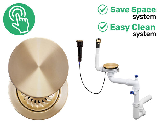 Sifon automat Save Space + Easy Clean cu mască pentru scurgere, pentru chiuvete sub blat și pe blat Slim, cu 1 cuvă – preaplin rotund