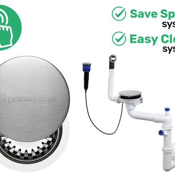 Sifon automat Save Space + Easy Clean cu mască pentru scurgere, pentru chiuvete sub blat și pe blat Slim, cu 1 cuvă – preaplin rotund