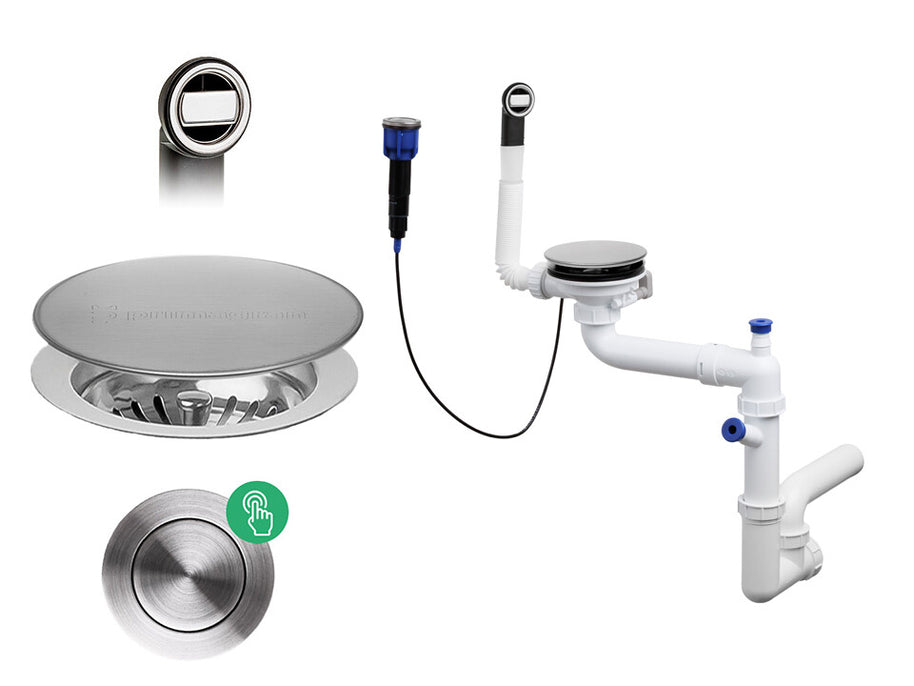 Sifon automat Save Space + Easy Clean cu mască pentru scurgere, pentru chiuvete sub blat și pe blat Slim, cu 1 cuvă – preaplin rotund