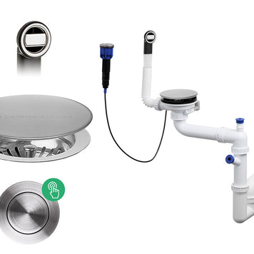 Sifon automat Save Space + Easy Clean cu mască pentru scurgere, pentru chiuvete sub blat și pe blat Slim, cu 1 cuvă – preaplin rotund