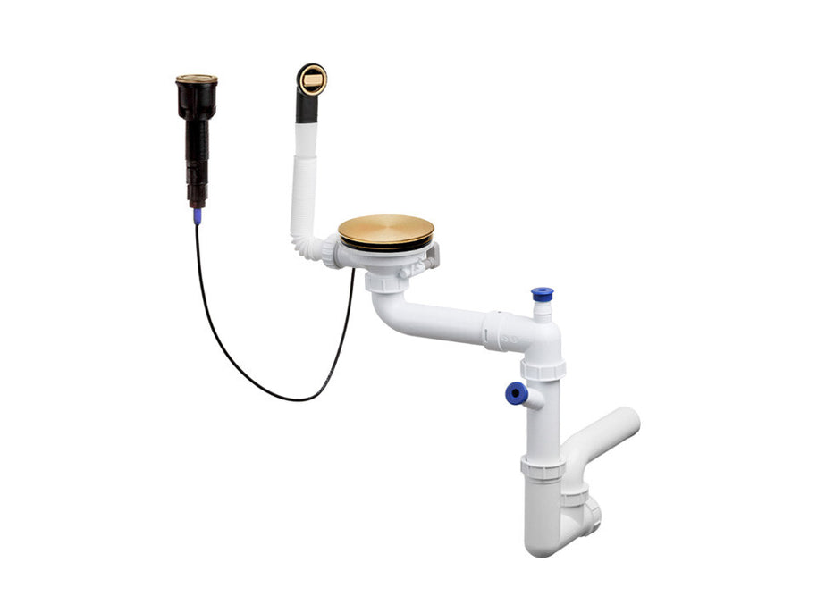 Sifon automat Save Space + Easy Clean cu mască pentru scurgere, pentru chiuvete sub blat și pe blat Slim, cu 1 cuvă – preaplin rotund