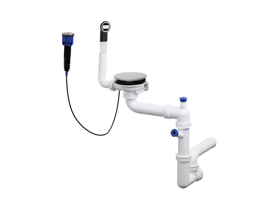 Sifon automat Save Space + Easy Clean cu mască pentru scurgere, pentru chiuvete sub blat și pe blat Slim, cu 1 cuvă – preaplin rotund