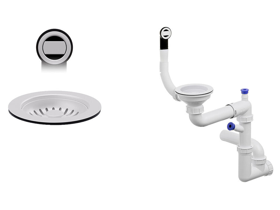 Sifon Save Space + Easy Clean pentru chiuvete sub blat și pe blat Slim compozit, cu 1 cuvă – preaplin rotund