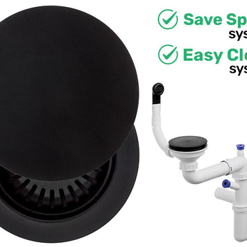 Sifon Save Space + Easy Clean cu mască pentru scurgere, pentru chiuvete sub blat și pe blat Slim compozit, cu 1 cuvă – preaplin rotund