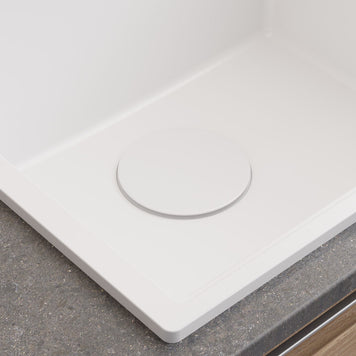 Sifon Save Space + Easy Clean cu mască pentru scurgere, pentru chiuvete sub blat și pe blat Slim compozit, cu 1 cuvă – preaplin rotund