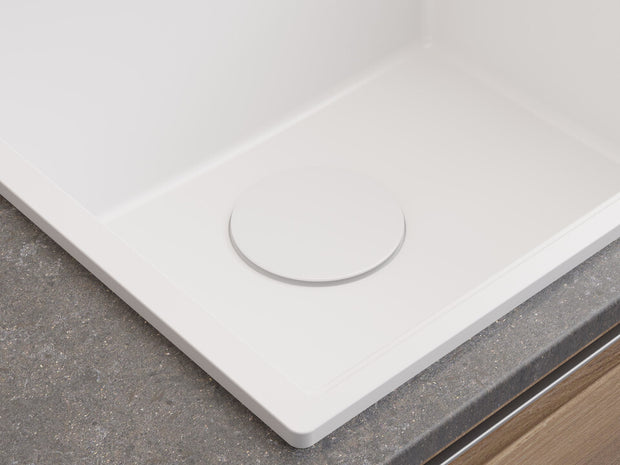 Sifon Save Space + Easy Clean cu mască pentru scurgere, pentru chiuvete sub blat și pe blat Slim compozit, cu 1 cuvă – preaplin rotund