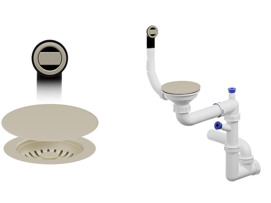Sifon Save Space + Easy Clean cu mască pentru scurgere, pentru chiuvete sub blat și pe blat Slim compozit, cu 1 cuvă – preaplin rotund