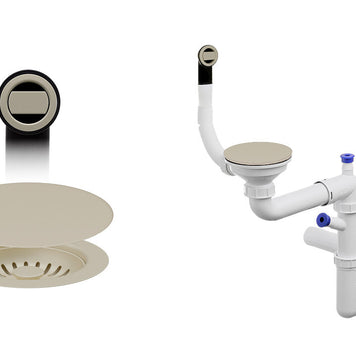 Sifon Save Space + Easy Clean cu mască pentru scurgere, pentru chiuvete sub blat și pe blat Slim compozit, cu 1 cuvă – preaplin rotund