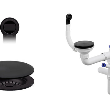 Sifon Save Space + Easy Clean cu mască pentru scurgere, pentru chiuvete sub blat și pe blat Slim compozit, cu 1 cuvă – preaplin rotund