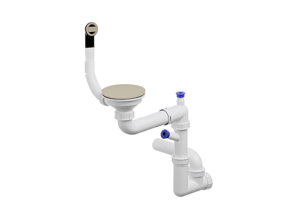 Sifon Save Space + Easy Clean cu mască pentru scurgere, pentru chiuvete sub blat și pe blat Slim compozit, cu 1 cuvă – preaplin rotund