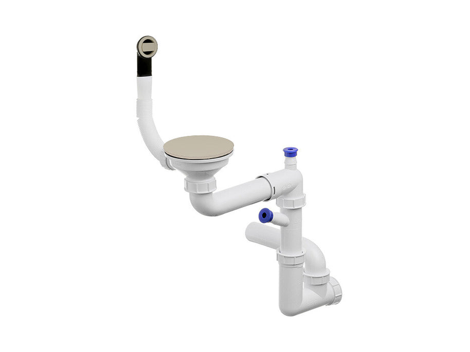 Sifon Save Space + Easy Clean cu mască pentru scurgere, pentru chiuvete sub blat și pe blat Slim compozit, cu 1 cuvă – preaplin rotund