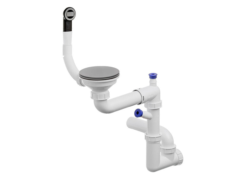 Sifon Save Space + Easy Clean cu mască pentru scurgere, pentru chiuvete sub blat și pe blat Slim compozit, cu 1 cuvă – preaplin rotund