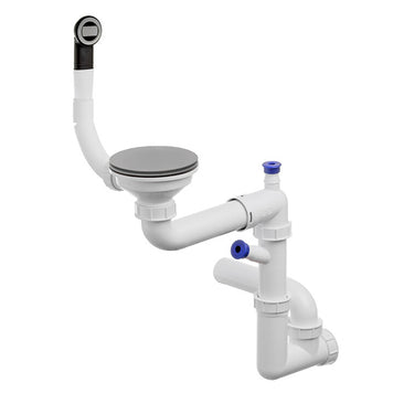 Sifon Save Space + Easy Clean cu mască pentru scurgere, pentru chiuvete sub blat și pe blat Slim compozit, cu 1 cuvă – preaplin rotund