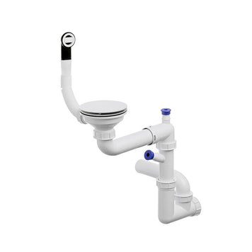 Sifon Save Space + Easy Clean cu mască pentru scurgere, pentru chiuvete sub blat și pe blat Slim compozit, cu 1 cuvă – preaplin rotund