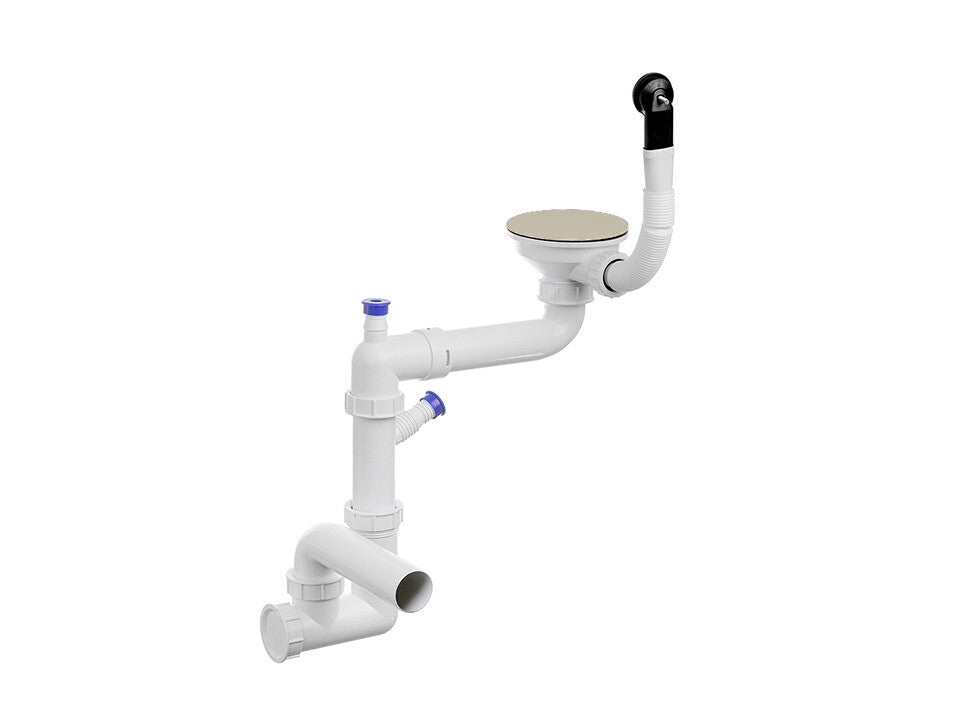 Sifon Save Space + Easy Clean cu mască pentru scurgere, pentru chiuvete sub blat și pe blat Slim compozit, cu 1 cuvă – preaplin rotund