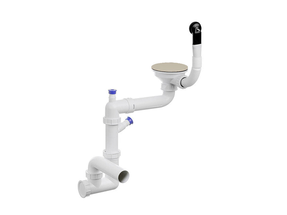 Sifon Save Space + Easy Clean cu mască pentru scurgere, pentru chiuvete sub blat și pe blat Slim compozit, cu 1 cuvă – preaplin rotund