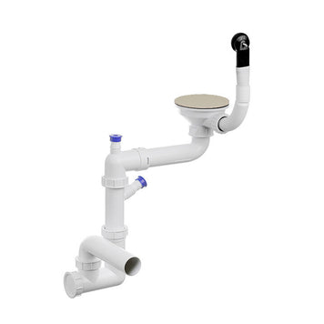 Sifon Save Space + Easy Clean cu mască pentru scurgere, pentru chiuvete sub blat și pe blat Slim compozit, cu 1 cuvă – preaplin rotund