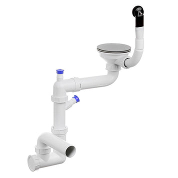 Sifon Save Space + Easy Clean cu mască pentru scurgere, pentru chiuvete sub blat și pe blat Slim compozit, cu 1 cuvă – preaplin rotund