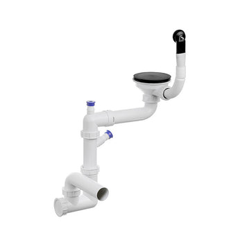 Sifon Save Space + Easy Clean cu mască pentru scurgere, pentru chiuvete sub blat și pe blat Slim compozit, cu 1 cuvă – preaplin rotund