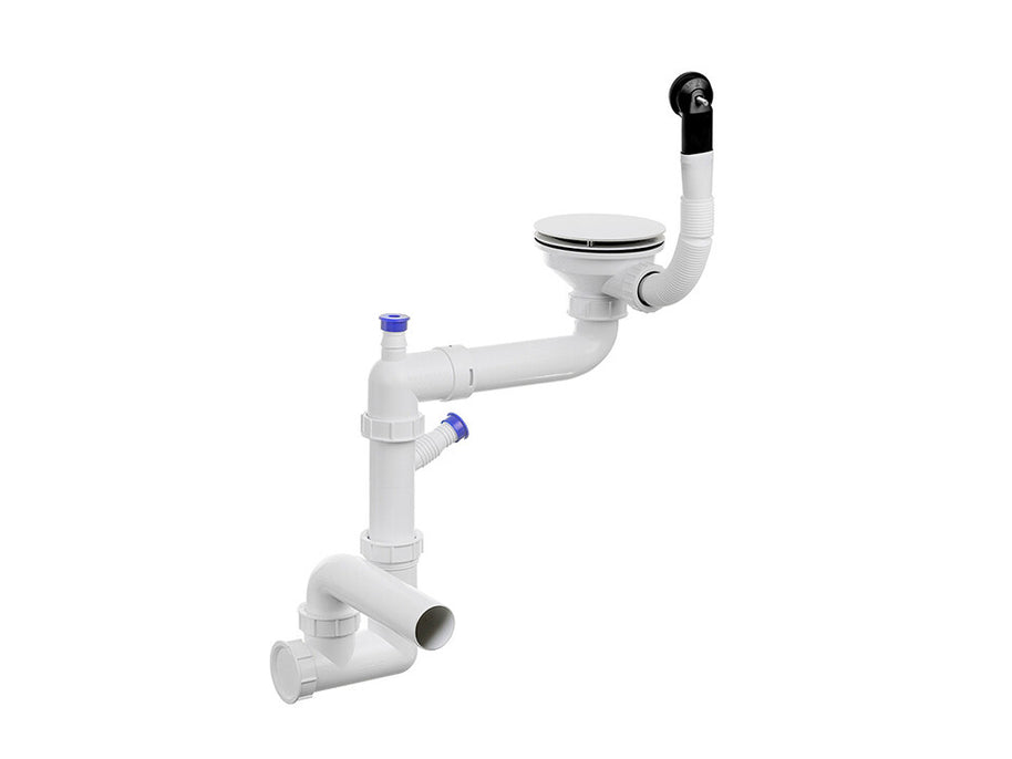 Sifon Save Space + Easy Clean cu mască pentru scurgere, pentru chiuvete sub blat și pe blat Slim compozit, cu 1 cuvă – preaplin rotund
