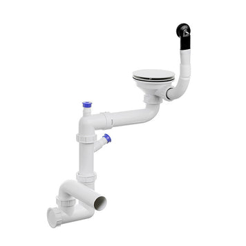 Sifon Save Space + Easy Clean cu mască pentru scurgere, pentru chiuvete sub blat și pe blat Slim compozit, cu 1 cuvă – preaplin rotund