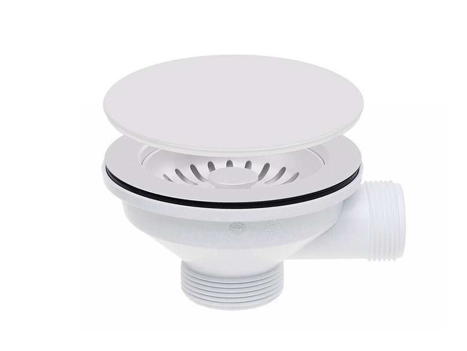 Sifon Save Space + Easy Clean cu mască pentru scurgere, pentru chiuvete sub blat și pe blat Slim compozit, cu 1 cuvă – preaplin rotund