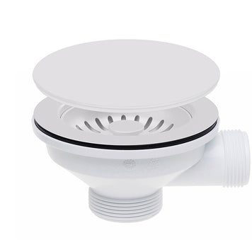 Sifon Save Space + Easy Clean cu mască pentru scurgere, pentru chiuvete sub blat și pe blat Slim compozit, cu 1 cuvă – preaplin rotund