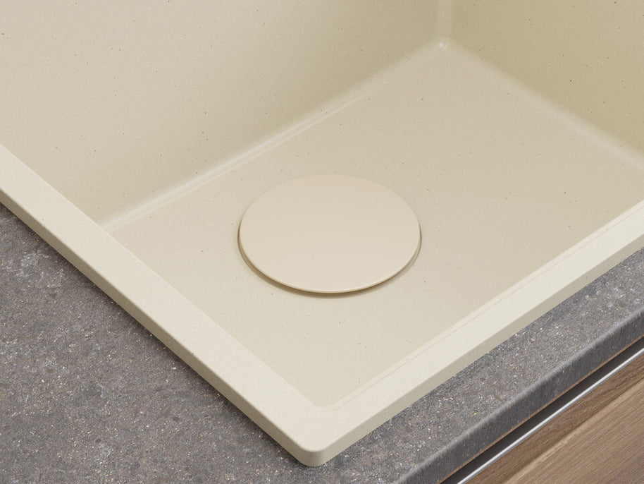 Sifon Save Space + Easy Clean cu mască pentru scurgere, pentru chiuvete sub blat și pe blat Slim compozit, cu 1 cuvă – preaplin rotund