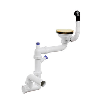 Sifon Save Space + Easy Clean cu mască pentru scurgere, pentru chiuvete sub blat și pe blat Slim, cu 1 cuvă – preaplin rotund
