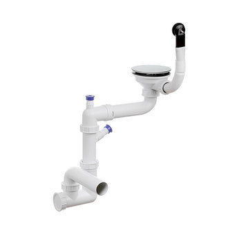Sifon Save Space + Easy Clean cu mască pentru scurgere, pentru chiuvete sub blat și pe blat Slim, cu 1 cuvă – preaplin rotund