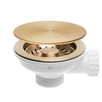 Sifon Save Space + Easy Clean cu mască pentru scurgere, pentru chiuvete sub blat și pe blat Slim, cu 1 cuvă – preaplin rotund