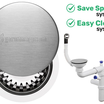 Sifon Save Space + Easy Clean cu mască pentru scurgere, pentru chiuvete sub blat și pe blat Slim, cu 1 cuvă – preaplin rotund