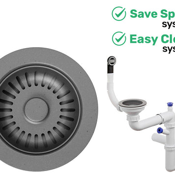 Sifon Save Space + Easy Clean pentru chiuvete sub blat și pe blat Slim compozit, cu 1 cuvă – preaplin rotund
