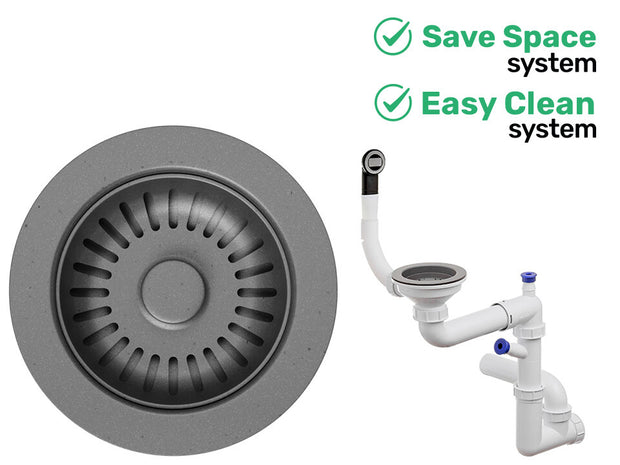 Sifon Save Space + Easy Clean pentru chiuvete sub blat și pe blat Slim compozit, cu 1 cuvă – preaplin rotund
