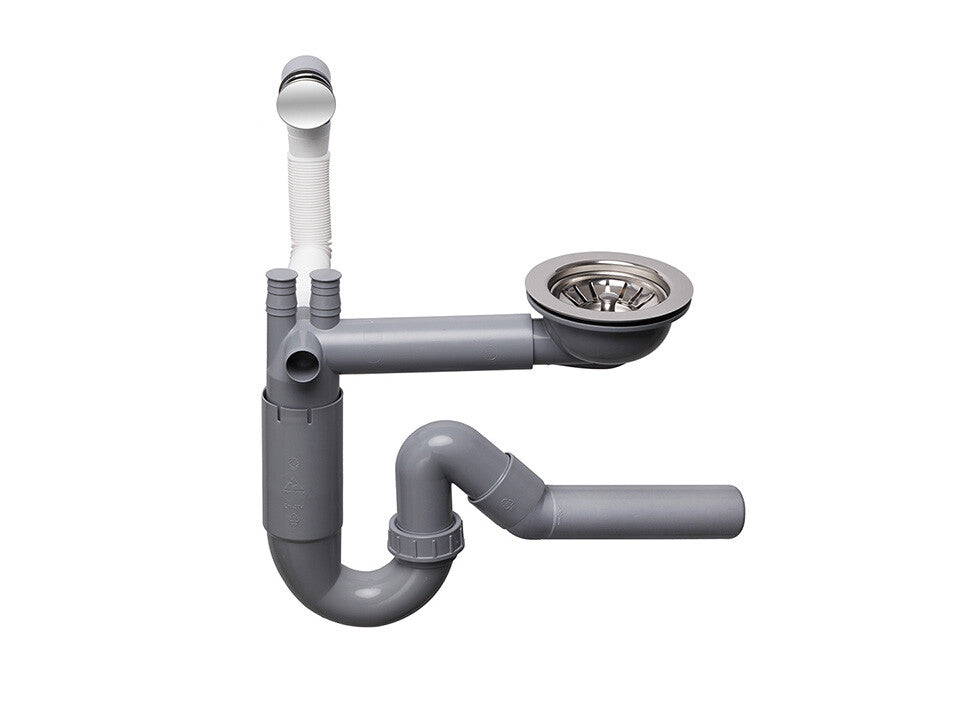 Sifon Save Space cu cuvă simplă, telescopic, manual, cu mască – preaplin rotund