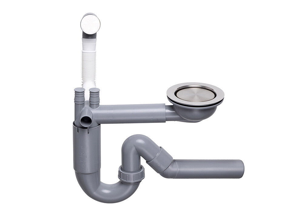 Sifon Save Space cu cuvă simplă, telescopic, manual, cu mască – preaplin rotund