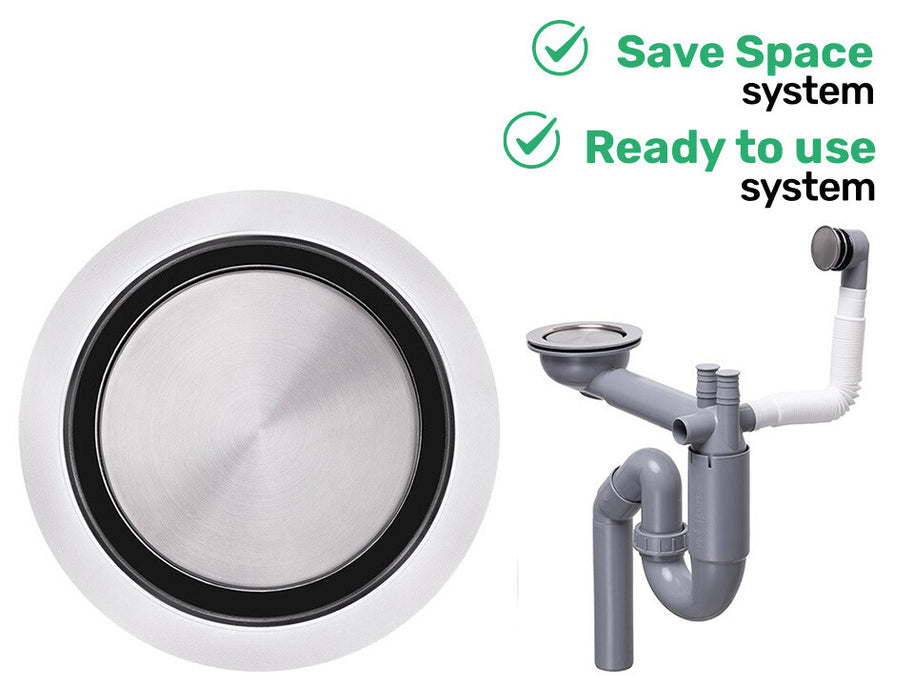 Sifon Save Space cu cuvă simplă, manual, telescopic, cu mască – preaplin rotund